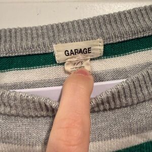 Garage Gray and Green Striped Knit Crew Cropped